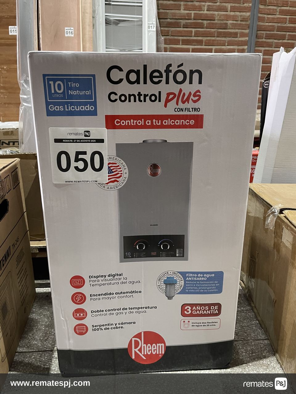 CALEFON TIRO NATURAL GAS LICUADO 10lts Rheem