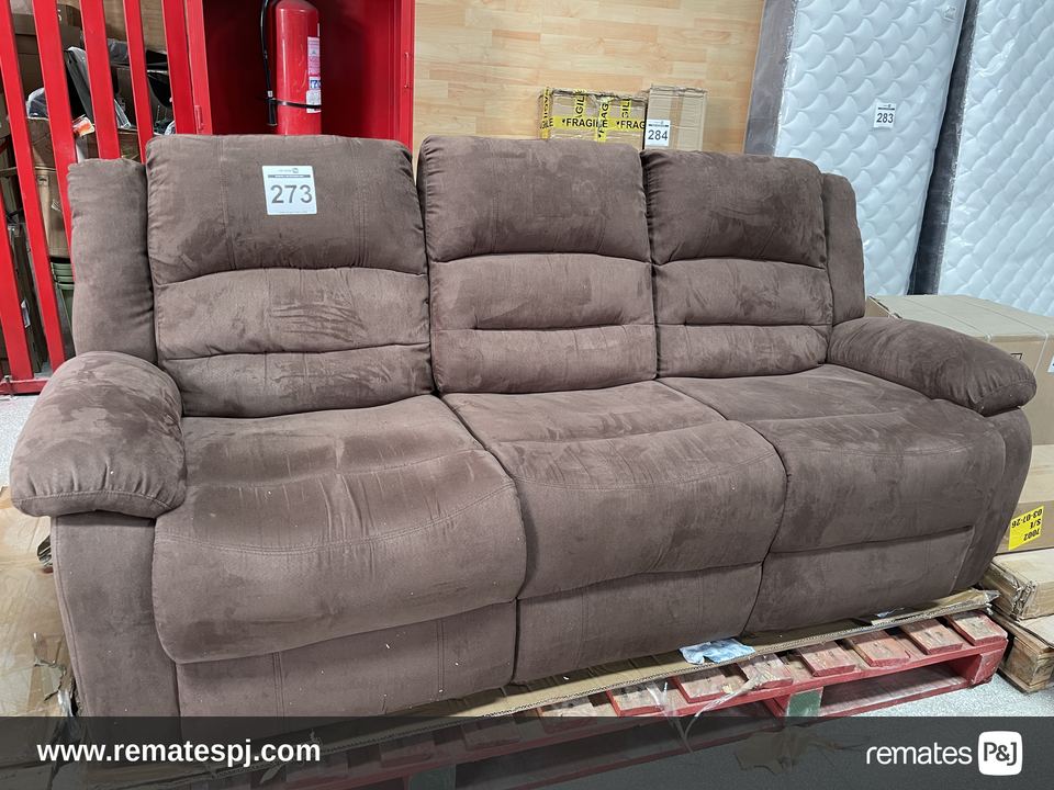 SILLON 3 CUERPOS RECLINABLE PORTAVASOS TERCIOPELO CAFÉ
