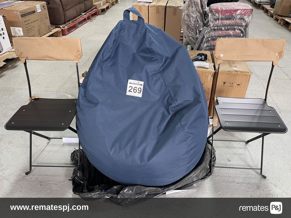 Puff Pera Oxford 100X120 Cm Azul + Silla Plegable Negro